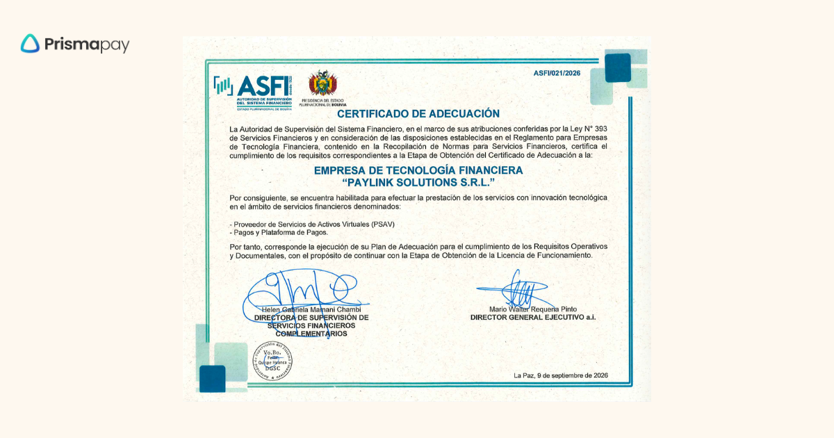 Prismapay is an entity regulated by ASFI.